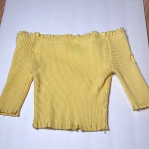 Boutique Off Shoulder Fringe/ Distressed Top